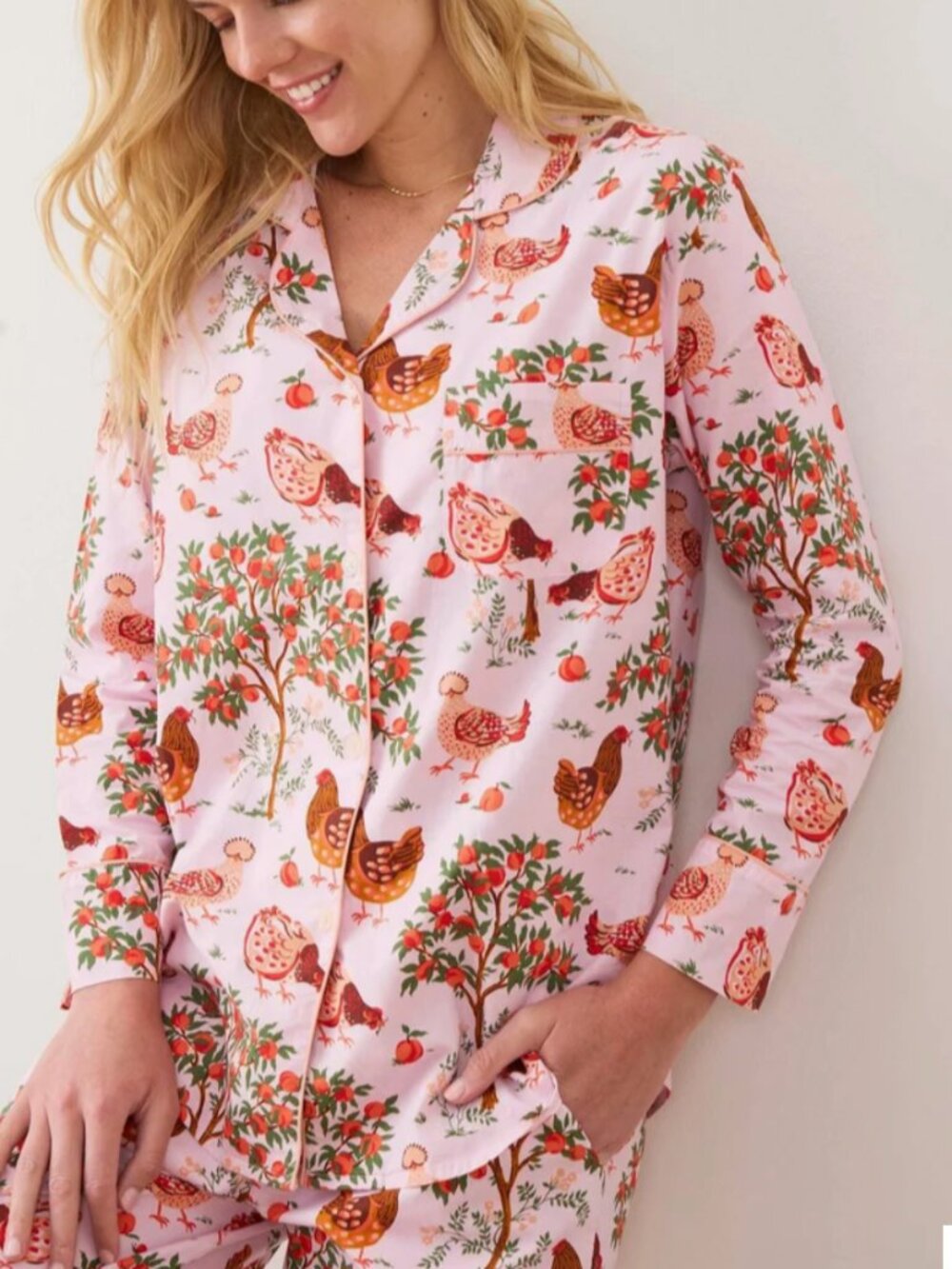 Printfresh Long Pajama Set XL - Hen House Pattern - Ballet Pink BRAND NEW IN BAG